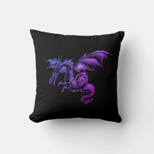 Cojín Decorativo Dragón Púrpura Volador Contra Negro