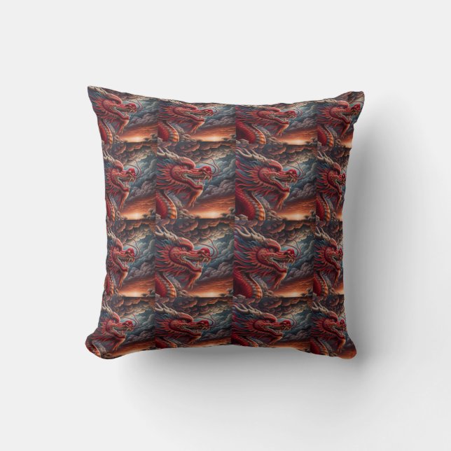 Cojín Decorativo Dragón Rojo  (Anverso)