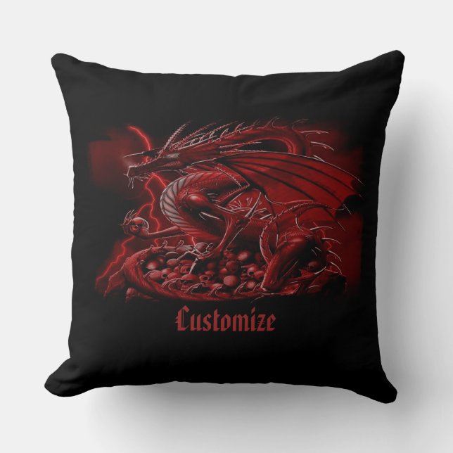 Cojín decorativo Dragón Rojo Personalizado (Anverso)