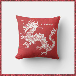Cojín Decorativo Dragón rojo y blanco llamativo