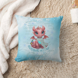 Cojín Decorativo Dragón Rosa Adorable de Invierno – Copo de Nieve M