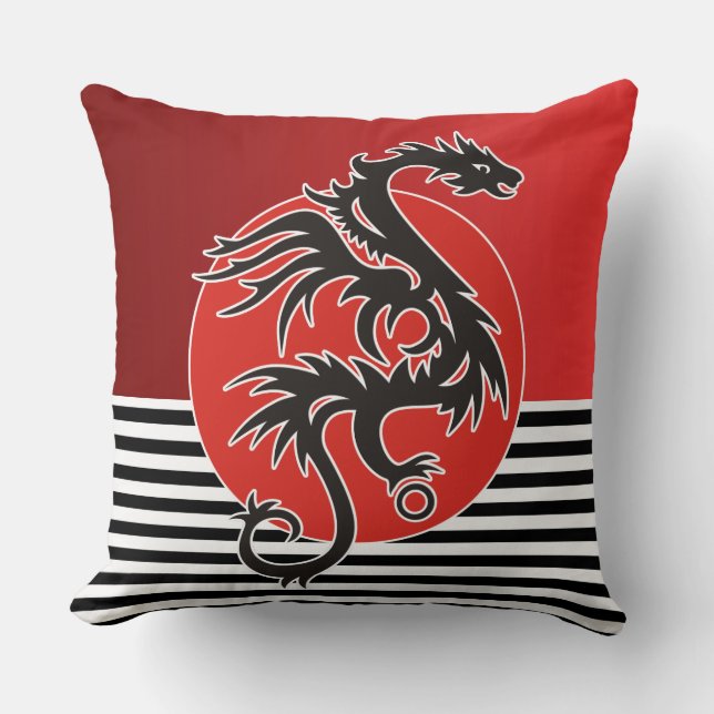 Cojín Decorativo Dragon Sun Power - blanco rojo negro + tus ideas (Anverso)