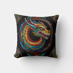 Cojín Decorativo Dragon Swirl en diseño de mosaico multicolor