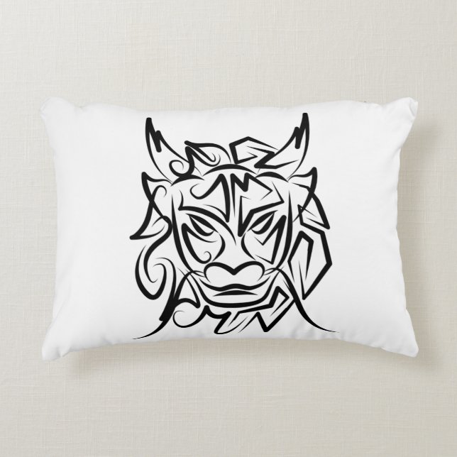 Cojín Decorativo Dragón tribal blanco y negro (Anverso)