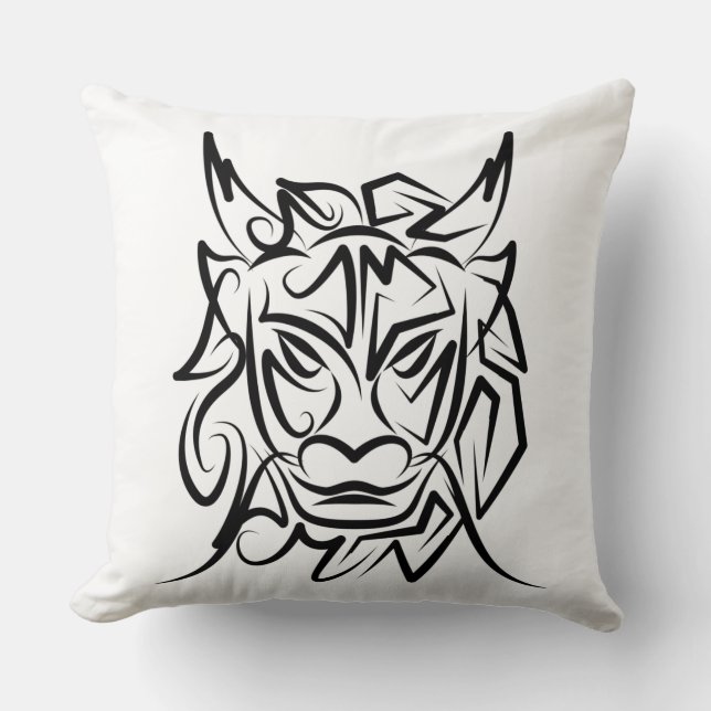 Cojín Decorativo Dragón tribal blanco y negro (Anverso)
