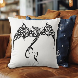 Cojín Decorativo Dragón Tribal Celta Entrelazado Negro Blanco Fanta