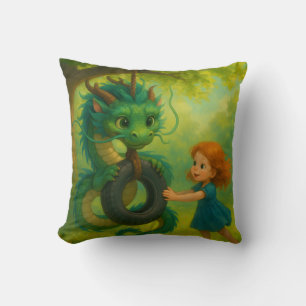 Cojín Decorativo Dragón verde asiático con ojos de cachorro