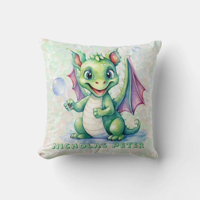 Cojín Decorativo Dragón verde lindo con regalo de Personalizado de  (Anverso)