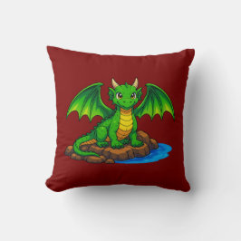 Cojín Decorativo Dragón verde mágico en las rocas