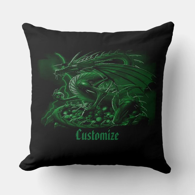 Cojín Decorativo Dragón verde personalizado (Anverso)