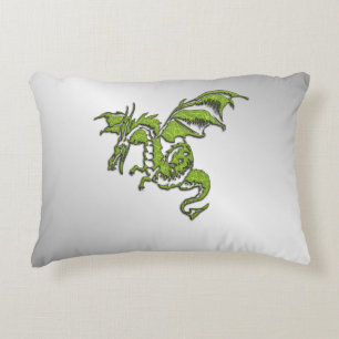 Cojín Decorativo Dragón Verde sobre Plata