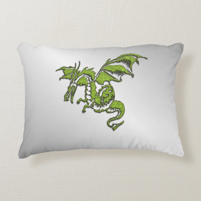 Cojín Decorativo Dragón Verde sobre Plata (Anverso)