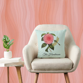 Cojín Decorativo Dragón vintage Fly Peony en Monograma Verde de la