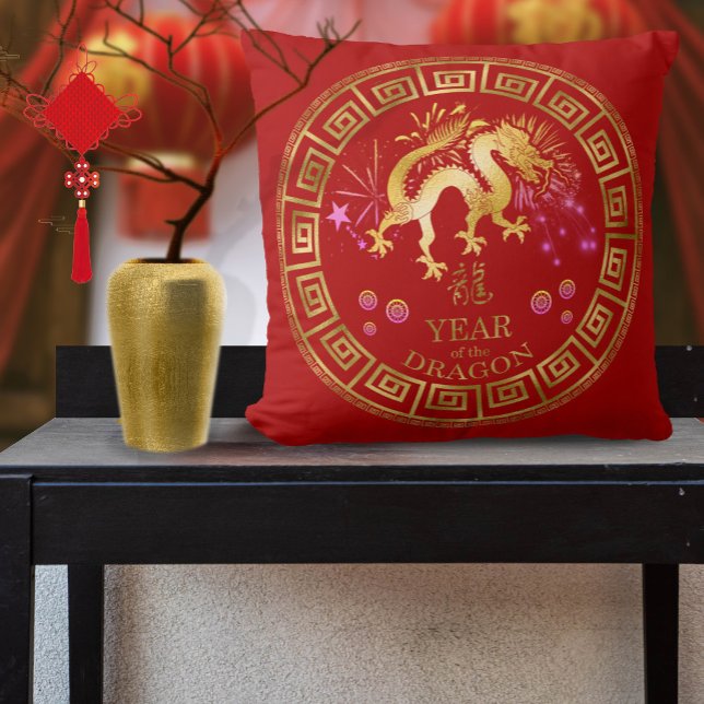 Cojín Decorativo Dragón zodiaco chino rojo/dorado ID542 (Subido por el creador)