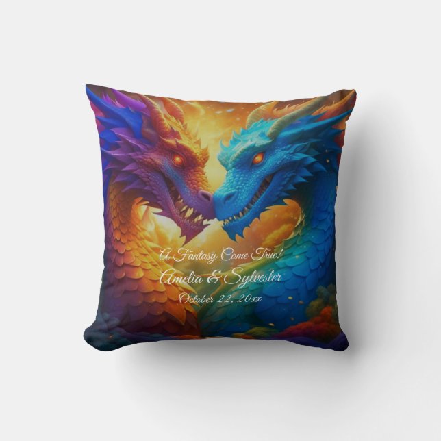 Cojín Decorativo Dragones coloridos enamorados (Anverso)