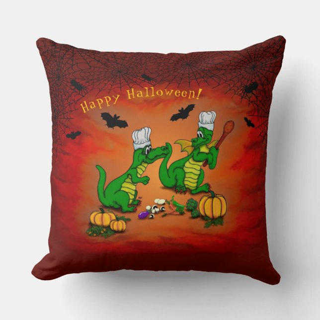 Cojín Decorativo Dragones - ¡Feliz Halloween! Hoy cocinaré (Anverso)