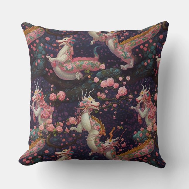 Cojín Decorativo Dragones florales caprichosos (Anverso)