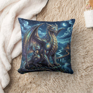 Cojín Decorativo Dragones Padre e Hijo Celestiales a la Luz de la L
