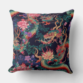 Cojín Decorativo Dragones y flores de neón