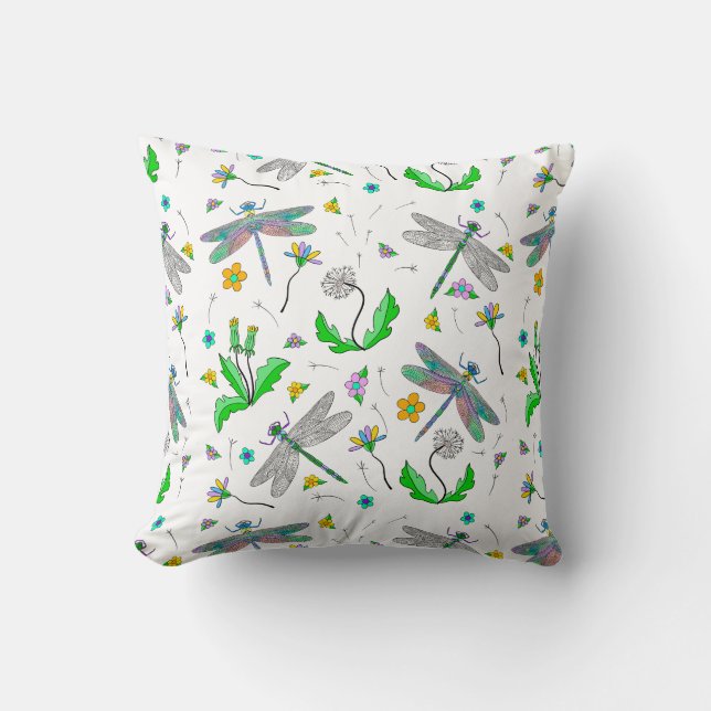 Cojín Decorativo Dragonflies caprichoso y Dandelions de mano (Anverso)