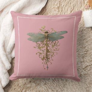 Cojín Decorativo Dragonfly con el borde blanco filigrí dorado