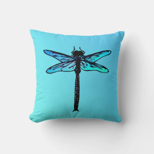 Cojín Decorativo Dragonfly japonés vintage, azul turquesa