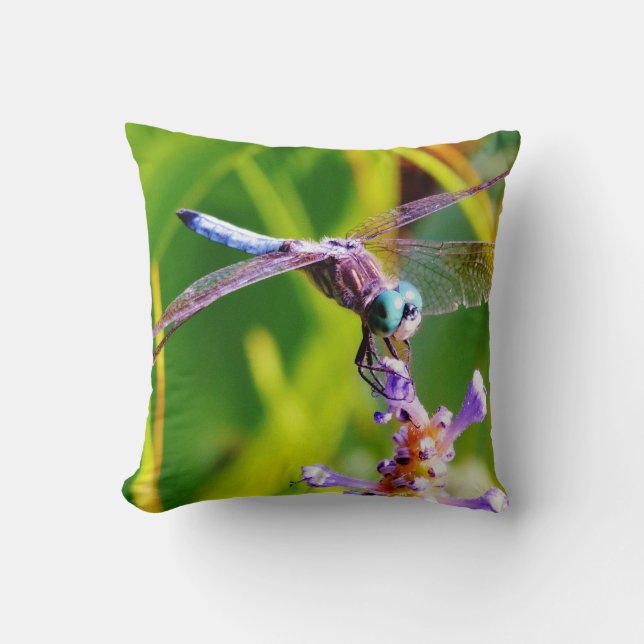 Cojín Decorativo Dragonfly verde azulado y púrpura (Anverso)