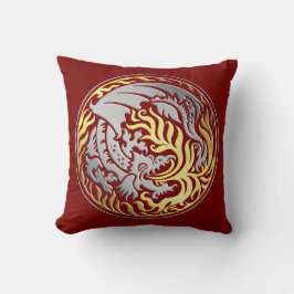 Cojín Decorativo Dragonround - Cromado con fuego de oro en rojo