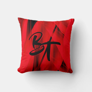 Cojín Decorativo Dramático elegante rojo negro abstracto monogramad