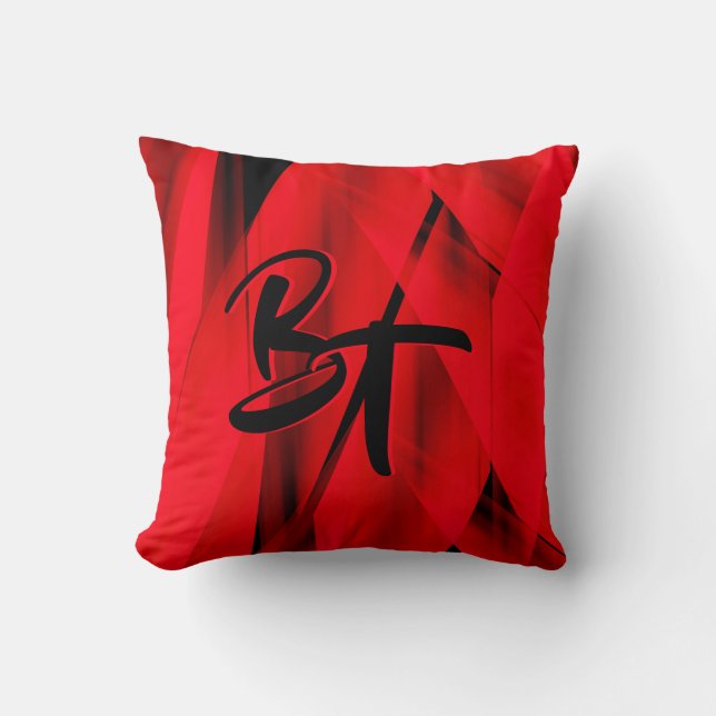 Cojín Decorativo Dramático elegante rojo negro abstracto monogramad (Anverso)
