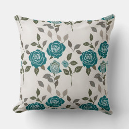 Cojín Decorativo Drawn Roses In Muted Blues And Greens Scattered