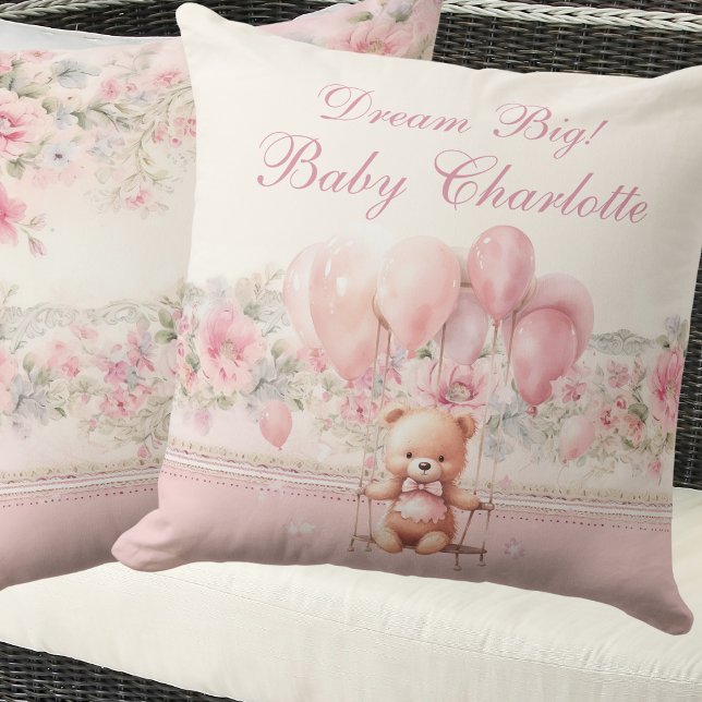 Cojín Decorativo Dream Big Pink Teddy Baby Nursery (Subido por el creador)