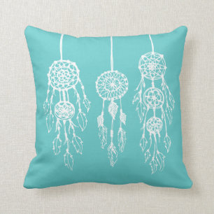 Cojín Decorativo Dreamcatchers bohemias ilustradas de color turques