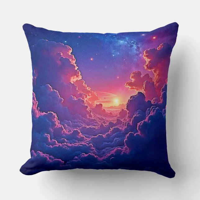 Cojín Decorativo Dreamy Clouds: Celestial Sunset Magic Art (Anverso)