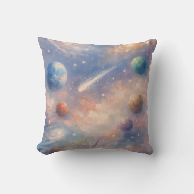 Cojín Decorativo Dreamy Cosmic Pillow – Planets & Galaxies (Anverso)