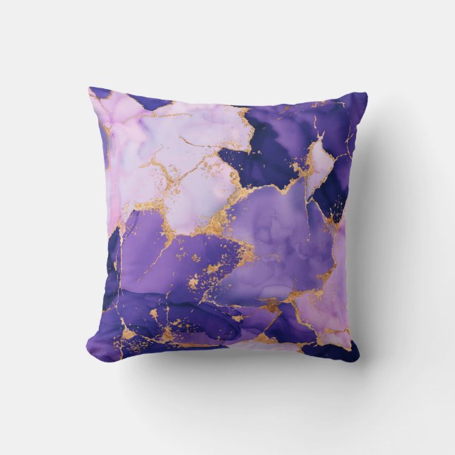 Cojín Decorativo Dreamy Lavender alcohol inks and gold (Anverso)