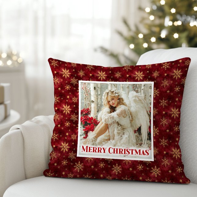 Cojín Decorativo Dreamy Victorian Angel Red and Gold Holiday Pillow (Dreamy Victorian Angel Red and Gold Holiday Pillow)