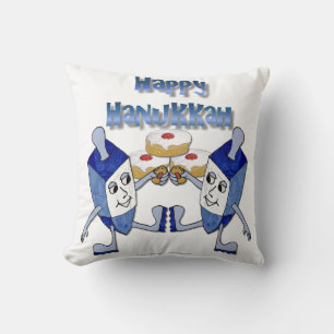 Cojín Decorativo Dreidels Bailarines de Janucá y Donas de Gelatina