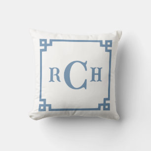 Cojín Decorativo Drizzle Blue Chinoiserie Greek Key Monograma