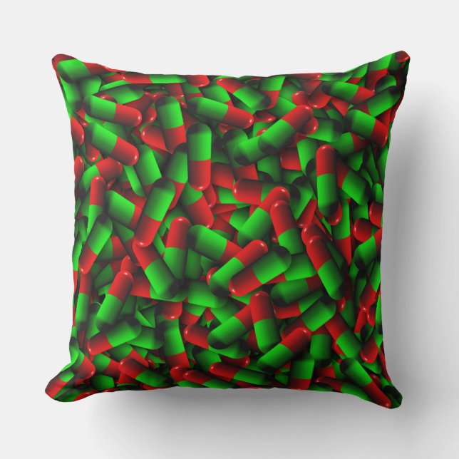Cojín Decorativo drogas de pastillas verdes rojas (Anverso)