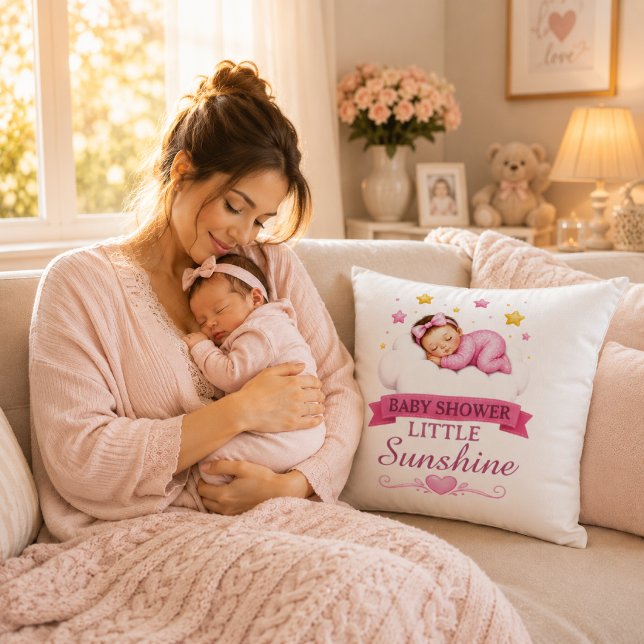 Cojín Decorativo Ducha de Bebé Estrellas Rosadas Doradas Modernas (Subido por el creador)