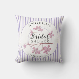 Cojín Decorativo Ducha de Novia de Rayas Rosadas y Lila de Lavanda