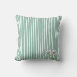 Cojín Decorativo Duck Egg Blue Striped Floral Watercolor Daisy