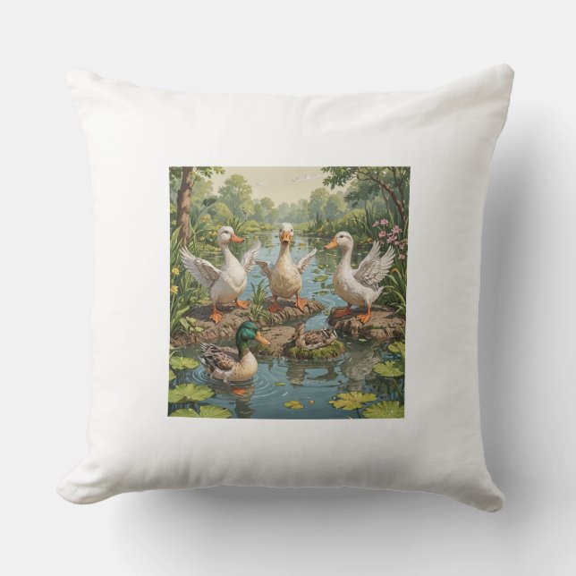 Cojín Decorativo Ducking Cute: White Pillow con Quacking Good Desi (Anverso)