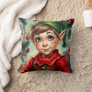 Cojín Decorativo Duende de dibujos animados caprichoso Navidad