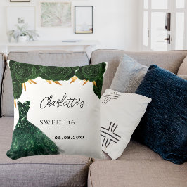 Cojín Decorativo Dulce 16 flores de vestido verde esmeralda blanco