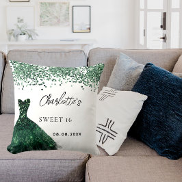 Cojín Decorativo Dulce 16 vestido verde esmeralda nombre blanco