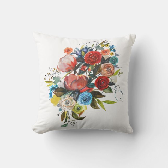 Cojín Decorativo Dulce acuarela Bouquet Personalizable blanco senci (Anverso)