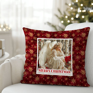 Cojín Decorativo Dulce Ángel Vintage Rojo y Dorado Regalo Navideño