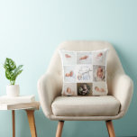 Cojín Decorativo dulce azul donut 1º cumpleaños multifoto<br><div class="desc">lindo collage de fotos de primer cumpleaños de donut azul. Diseño de texto de escritura moderno. Parte de una colección.</div>